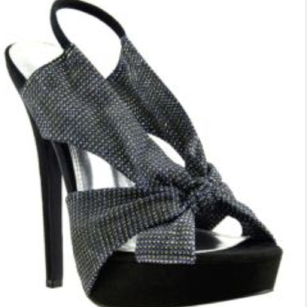 Bakers Desi blue/gold glitter 5”heel 1”platform